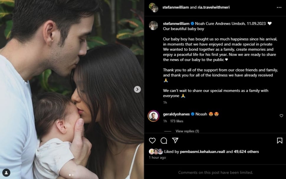 Stefan William Umumkan Kelahiran Anak Pertama, Noah Cure Andrews Umboh